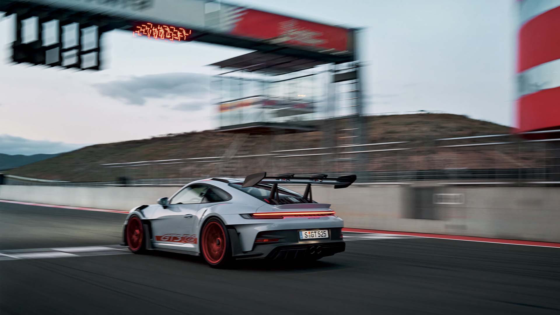 Porsche 911 GT3 RS on track — rear view
